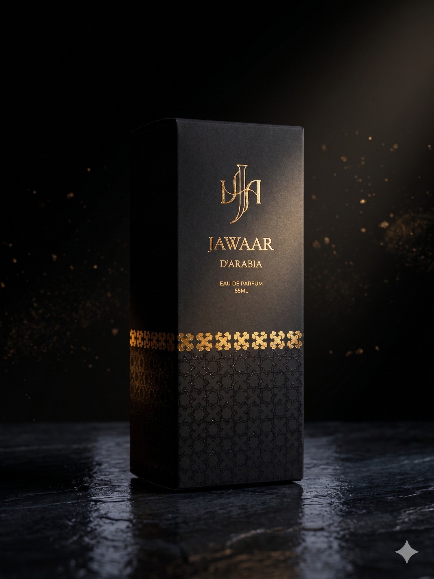 Jawaar d'Arabia packaging box with gold foil detail